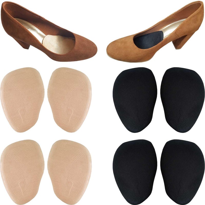 Chiroplax High Heel Pads Cushions Inserts (4 Pairs) Ball of Foot Metatarsal Forefoot Pain Relief Anti-Slip Shoe Insoles for Women (Beige+Black, Normal Thickness) - Image 1